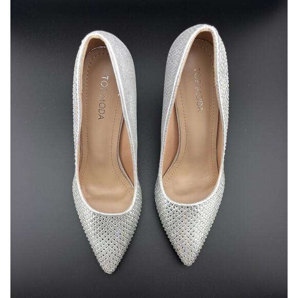 Silver Rhinestone High Heels by TOP MODA Size 8 Sparkly Bridal Prom Pumps NIB - Picture 2 of 7